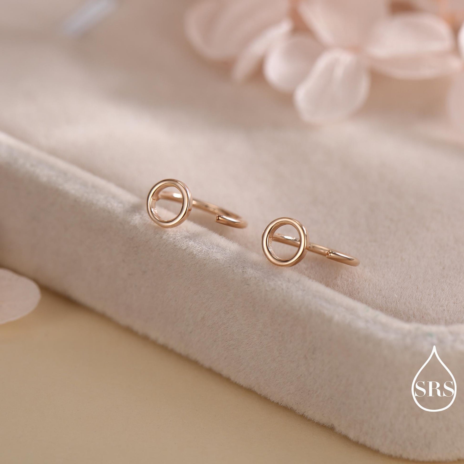 Tiny Circle Huggie Hoop Earrings in Sterling Silver, Circle Earrings, Open Hoops, Pull-Through Threader Earrings, Half Hoop Earrings