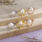 Genuine Freshwater Pearl and Mobius Circle Stud Earrings in Sterling Silver, Delicate Keshi Pearl Halo Earrings, Genuine Freshwater Pearls
