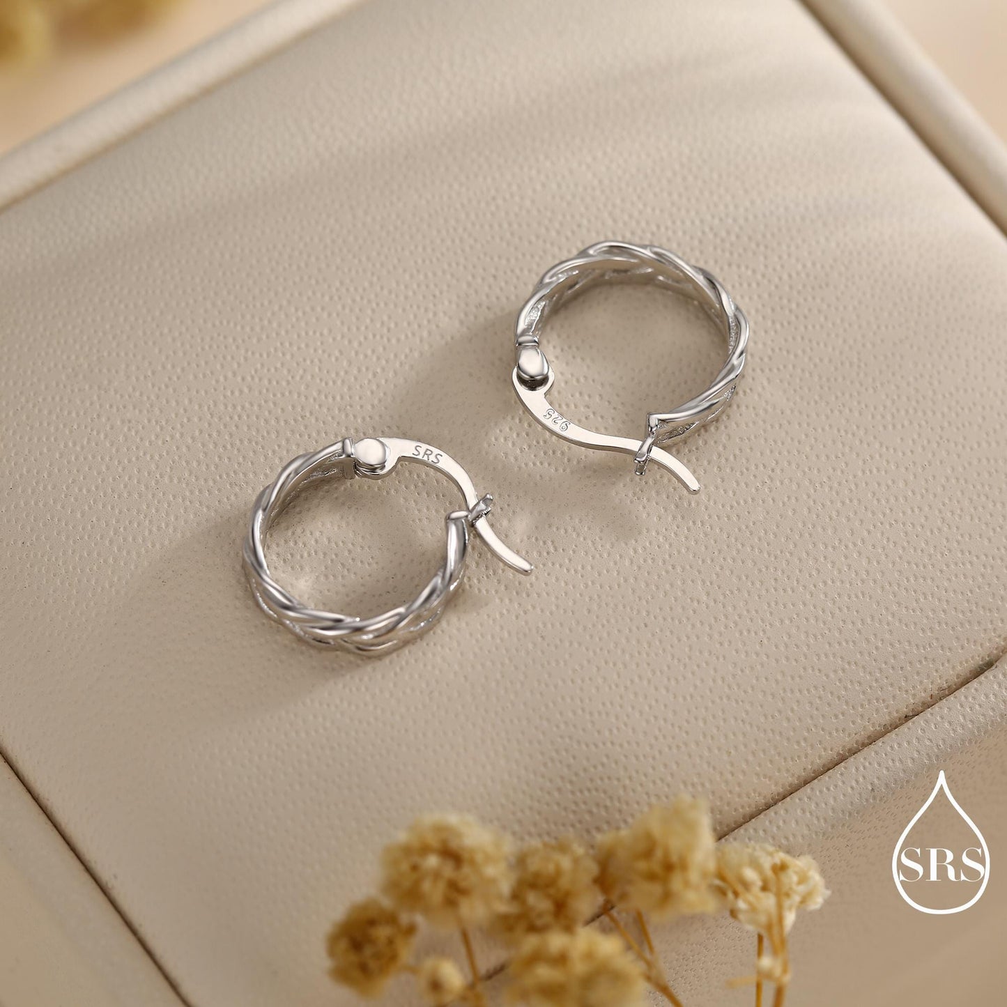 Braided Hoop Earrings in Sterling Silver, Silver or Gold or Rose Gold, Twist Hoops, Braid Geometric Hoop Earrings, 10mm Inner Diameter