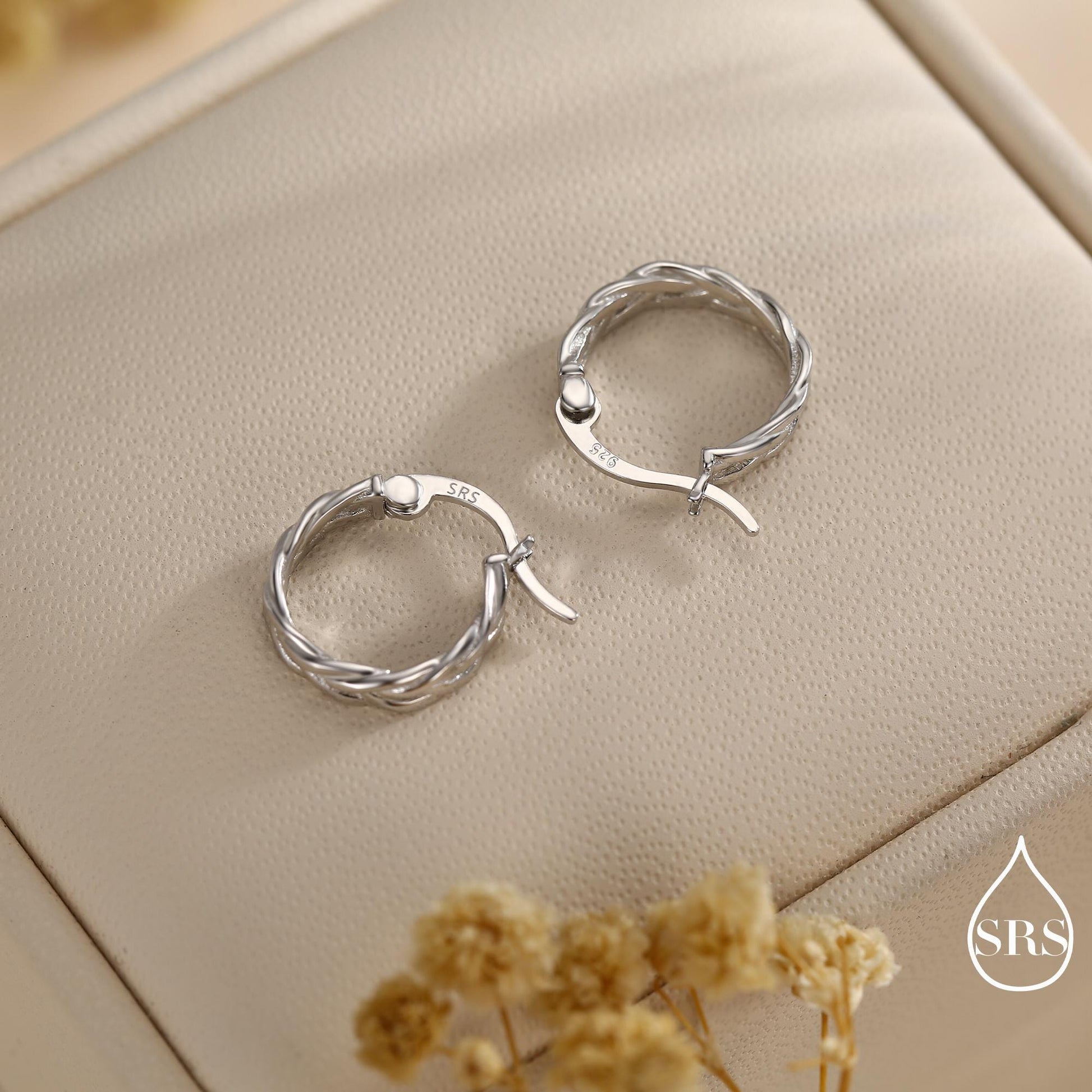 Braided Hoop Earrings in Sterling Silver, Silver or Gold or Rose Gold, Twist Hoops, Braid Geometric Hoop Earrings, 10mm Inner Diameter