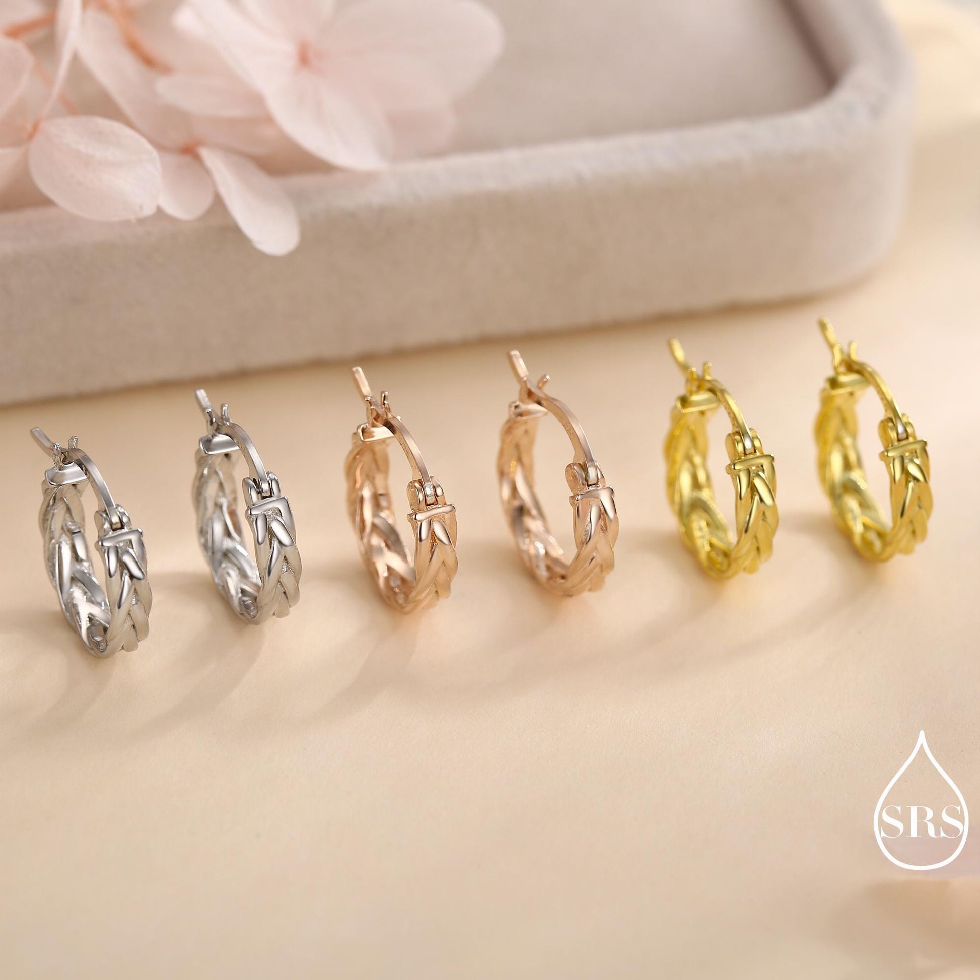 Braided Hoop Earrings in Sterling Silver, Silver or Gold or Rose Gold, Twist Hoops, Braid Geometric Hoop Earrings, 10mm Inner Diameter