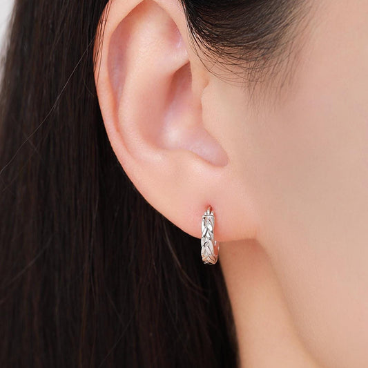 Braided Hoop Earrings in Sterling Silver, Silver or Gold or Rose Gold, Twist Hoops, Braid Geometric Hoop Earrings, 10mm Inner Diameter