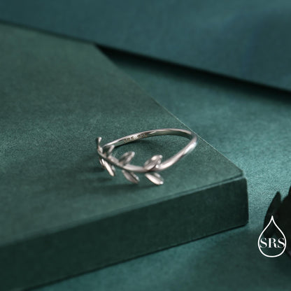 Sterling Silver Olive Leaf Ring, Dainty Leaf Ring, Olive Branch Nature Inspired Jewellery US 5 - 8