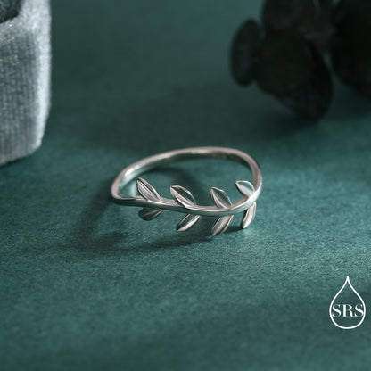 Sterling Silver Olive Leaf Ring, Dainty Leaf Ring, Olive Branch Nature Inspired Jewellery US 5 - 8