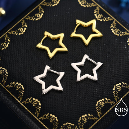 Star Huggie Hoop in Sterling Silver, Silver or Gold, Fun Star Hoop Earrings, Star Earrings