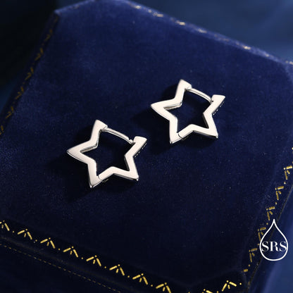 Star Huggie Hoop in Sterling Silver, Silver or Gold, Fun Star Hoop Earrings, Star Earrings