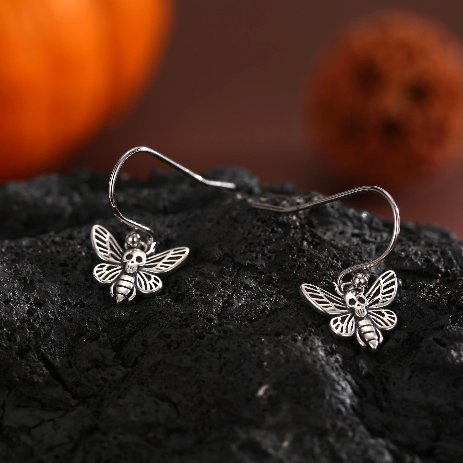 Death's-head Hawkmoth Moth Drop Hook Earrings in Sterling Silver, Silver Gold or Rose Gold, Nature Inspired Insect Animal Earrings