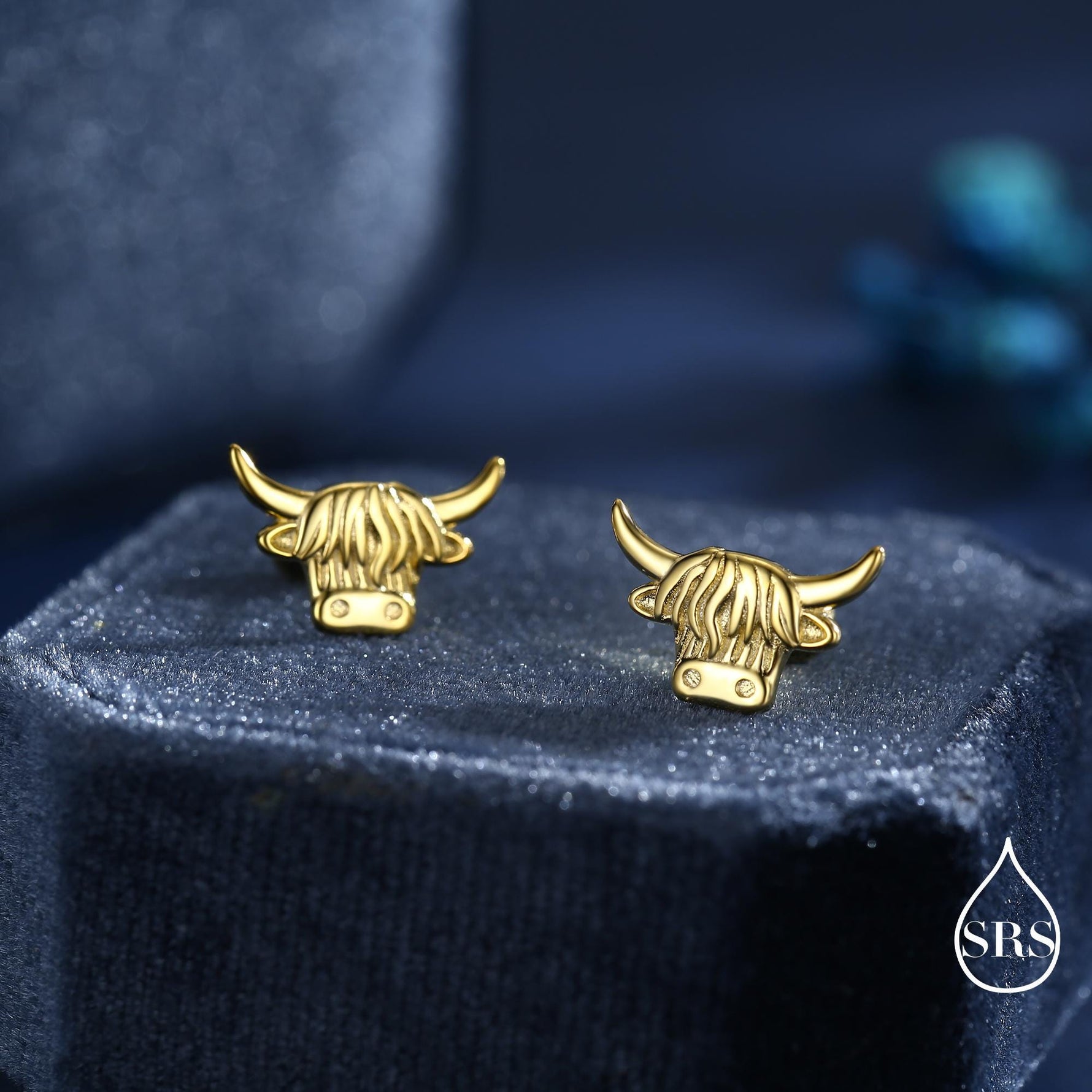 Delicate Highland Cow 18G Screw Back Earrings in Sterling Silver, Animal Earrings