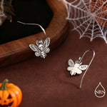 Death's-head Hawkmoth Moth Drop Hook Earrings in Sterling Silver, Silver Gold or Rose Gold, Nature Inspired Insect Animal Earrings