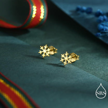 Snowflake Stud Earrings in Sterling Silver, Snow Earrings, Available in Three Finishes - Silver, Gold and Rose Gold, Dainty Snowflake