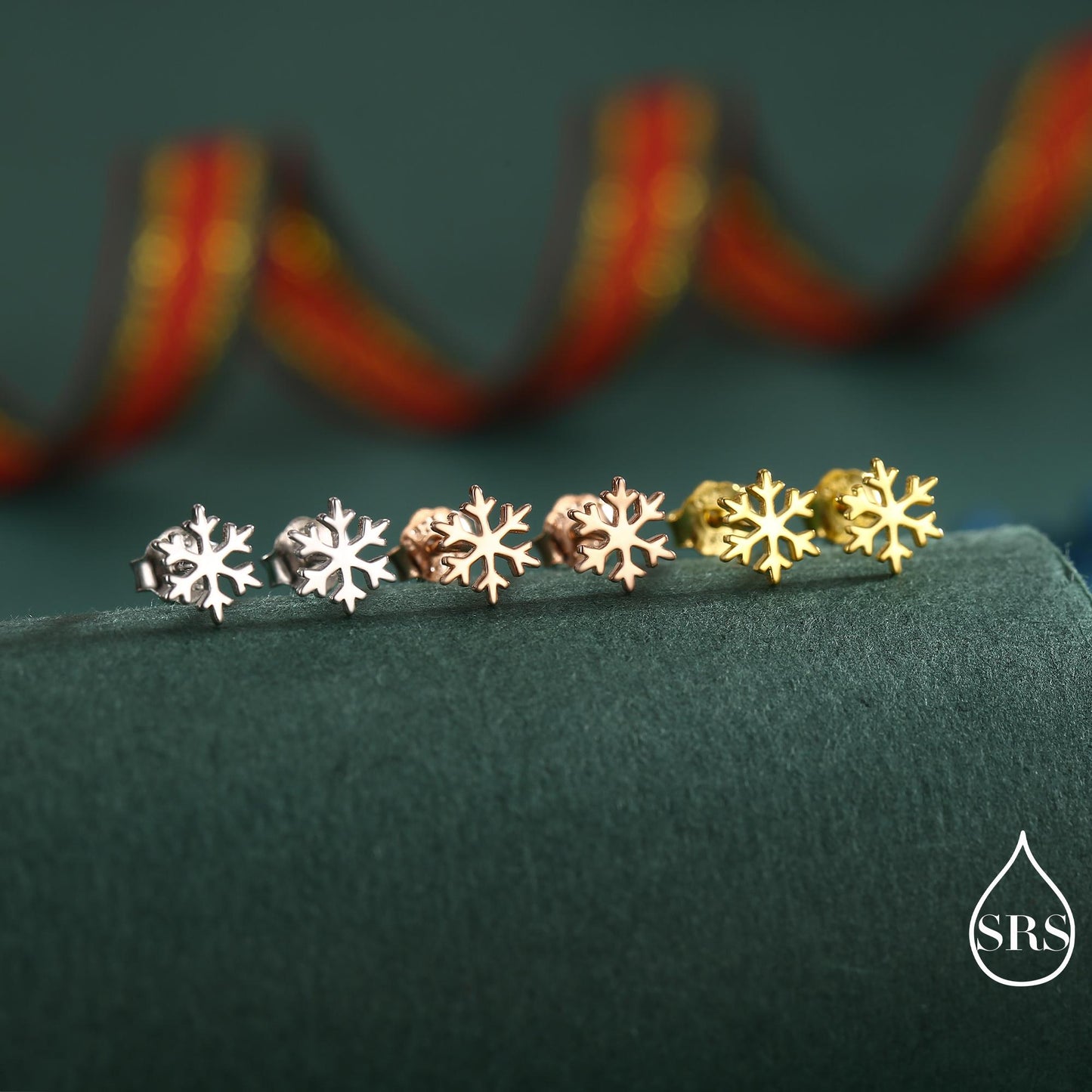 Snowflake Stud Earrings in Sterling Silver, Snow Earrings, Available in Three Finishes - Silver, Gold and Rose Gold, Dainty Snowflake