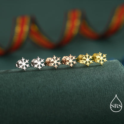 Snowflake Stud Earrings in Sterling Silver, Snow Earrings, Available in Three Finishes - Silver, Gold and Rose Gold, Dainty Snowflake