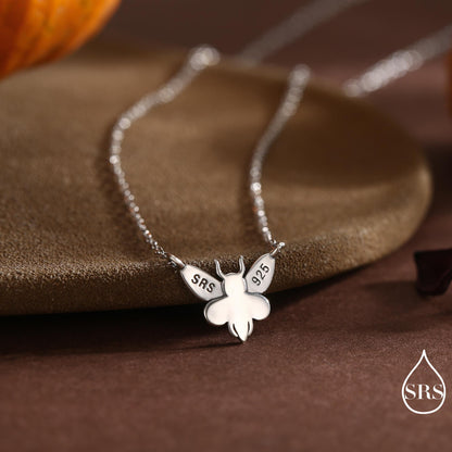 Sterling Silver Death’s-Head Moth Necklace – Gothic Insect Pendant with Skull Detail, Halloween Dark Aesthetic Jewellery by SRS