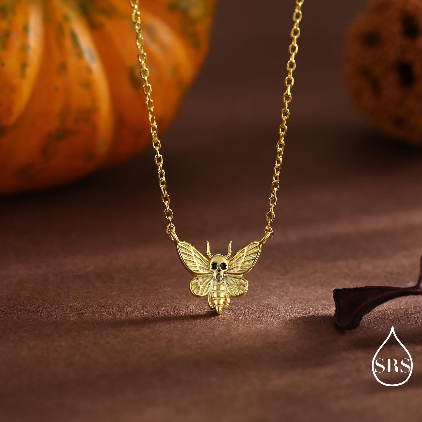 Sterling Silver Death’s-Head Moth Necklace – Gothic Insect Pendant with Skull Detail, Halloween Dark Aesthetic Jewellery by SRS