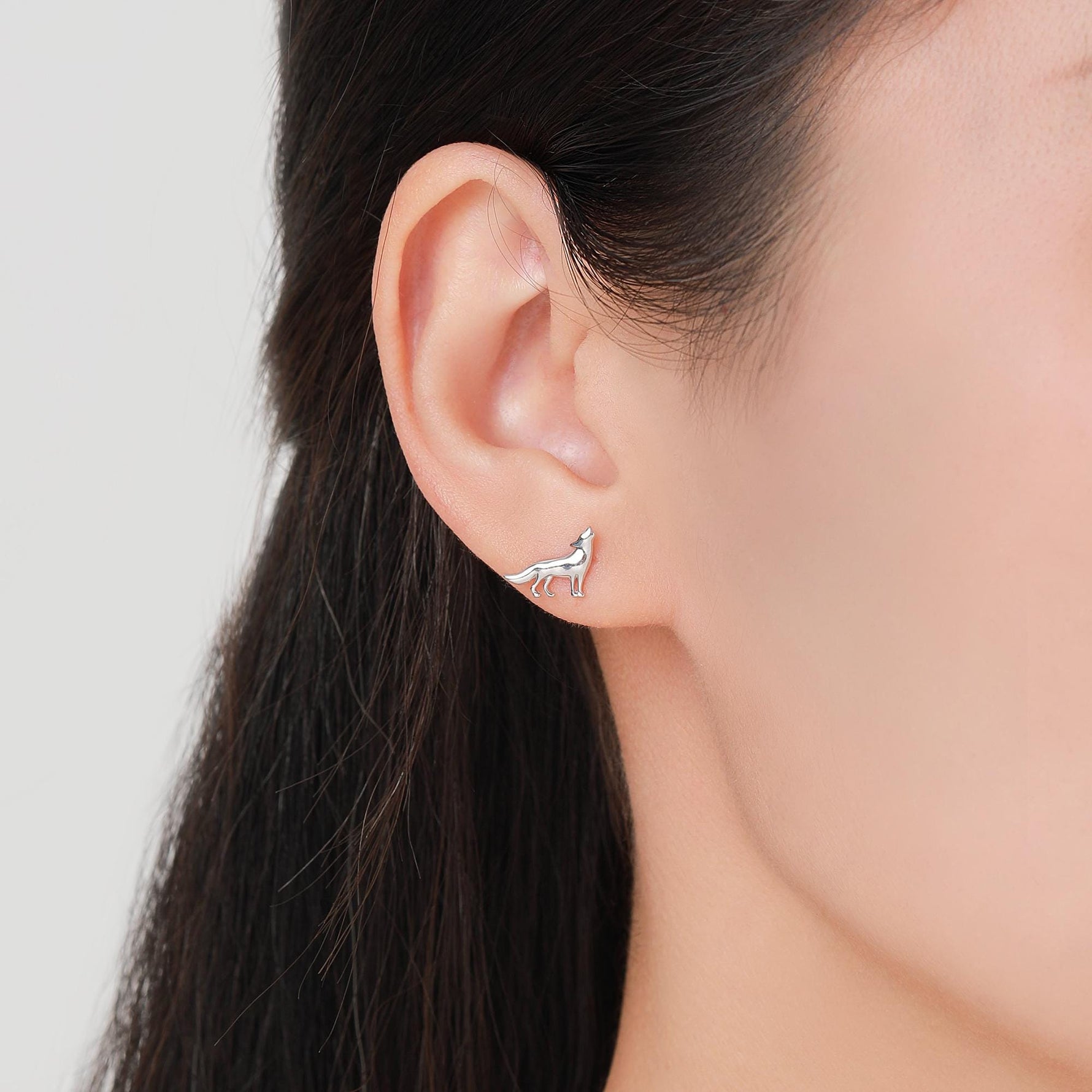 Mismatched Wolf and Moon Internally Threaded Flat Back /Screw Back / Stud Earrings in Sterling Silver, Silver, Gold or Rose Gold