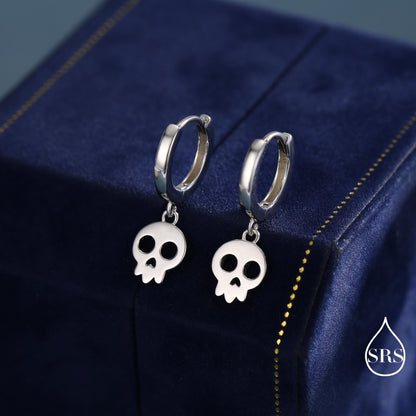 Skull Huggie Hoop Earrings in Sterling Silver, Silver, Gold or Rose Gold Finish, Silver Skull Hoops Earrings, Skull Earrings