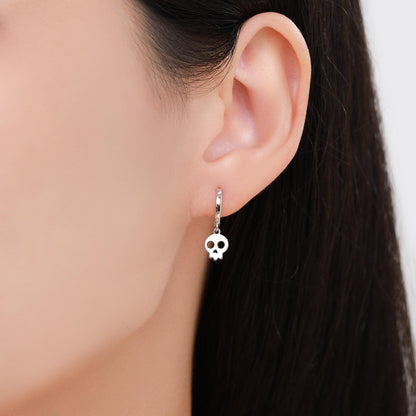 Skull Huggie Hoop Earrings in Sterling Silver, Silver, Gold or Rose Gold Finish, Silver Skull Hoops Earrings, Skull Earrings