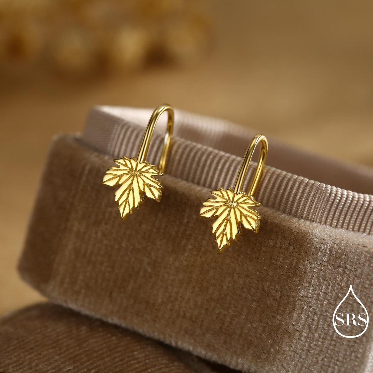 Dainty Maple Leaf Drop Hook Earrings in Sterling Silver, Silver, Gold or Rose Gold, Pretty Maple Earrings, Autumn Earrings