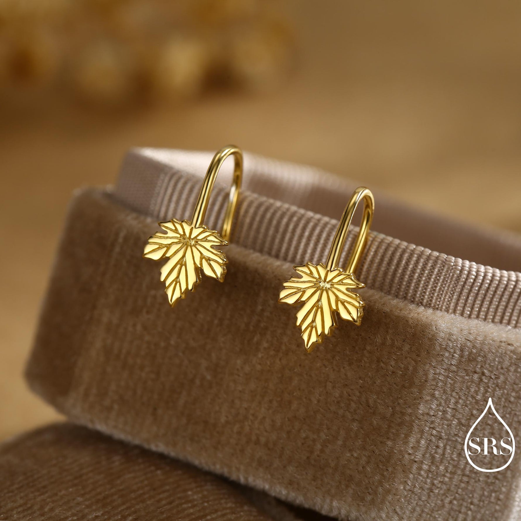 Dainty Maple Leaf Drop Hook Earrings in Sterling Silver, Silver, Gold or Rose Gold, Pretty Maple Earrings, Autumn Earrings