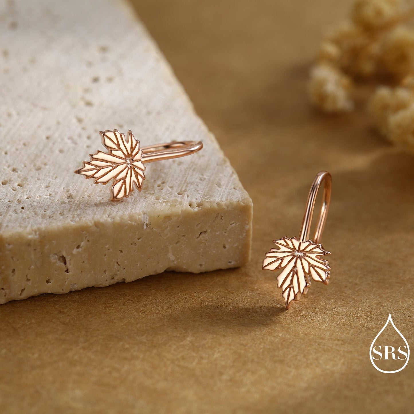 Dainty Maple Leaf Drop Hook Earrings in Sterling Silver, Silver, Gold or Rose Gold, Pretty Maple Earrings, Autumn Earrings