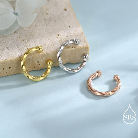 Minimalist Twist Sterling Silver Ear Cuff, Wave Ear Cuff, Simple and Minimalist Earrings