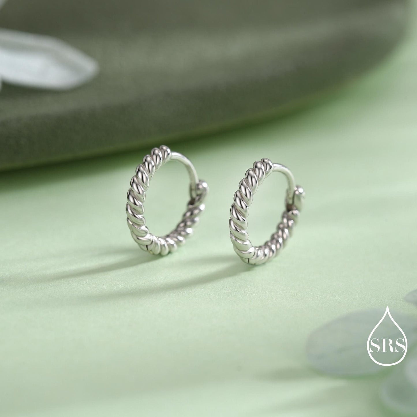 Sterling Silver Minimalist 8mm or 10mm Braided Huggie Hoops, Minimal Silver Twist Hoops, Intertwining Hoop Earrings, Dainty Hoops Earrings