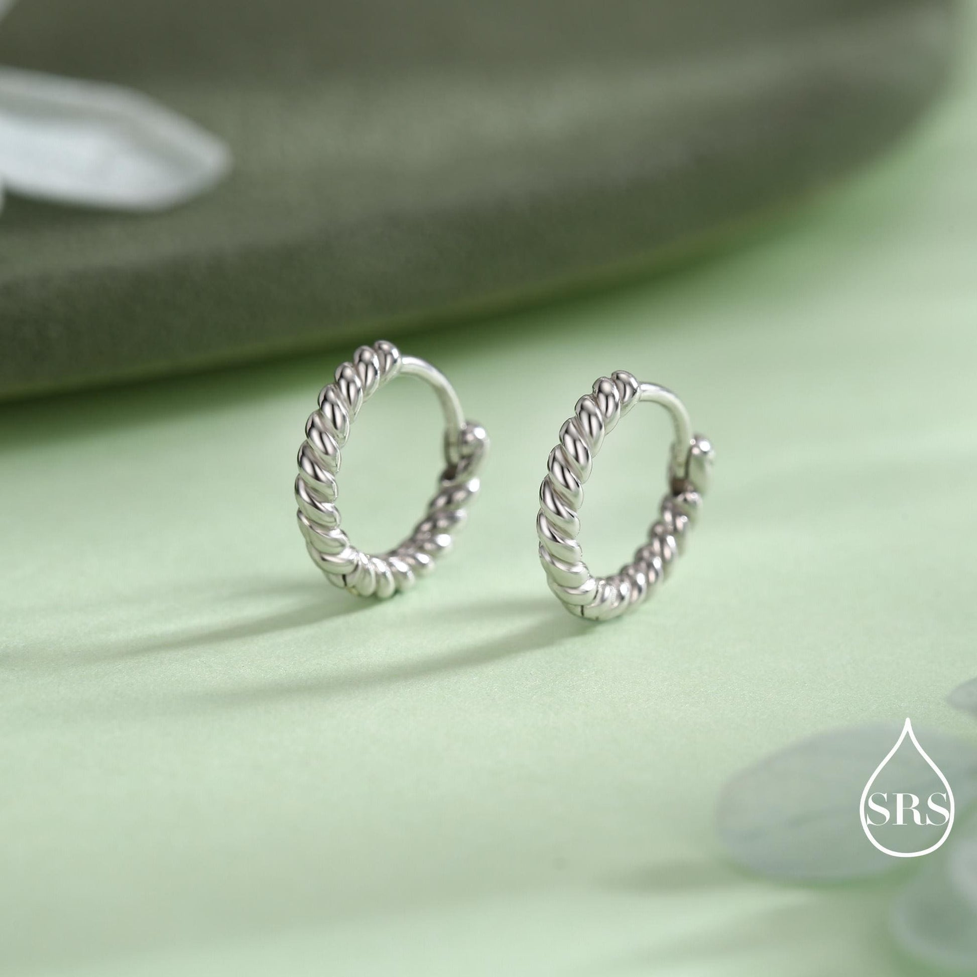 Sterling Silver Minimalist 8mm or 10mm Braided Huggie Hoops, Minimal Silver Twist Hoops, Intertwining Hoop Earrings, Dainty Hoops Earrings
