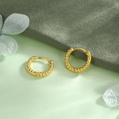 Sterling Silver Minimalist 8mm or 10mm Braided Huggie Hoops, Minimal Silver Twist Hoops, Intertwining Hoop Earrings, Dainty Hoops Earrings