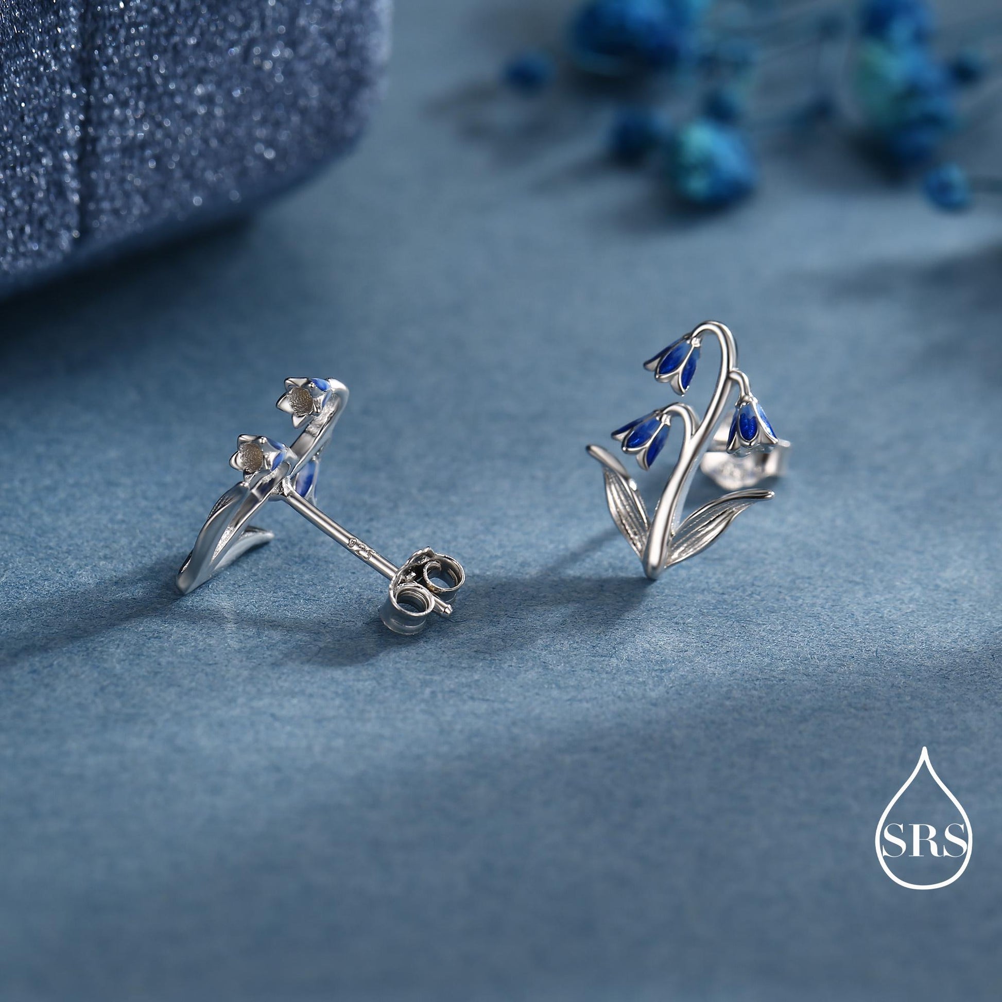 Sterling Silver Delicate Bluebell Flower Stud Earrings with Enamel, Dainty Bluebell Flower Earrings, Snowdrop Earrings, Spring Flowers