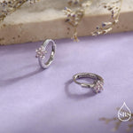 Pale Pink CZ Flower Huggie Hoops, CZ Hoop Earrings, Crystal Flower Huggie Earrings, Pink Hoop Earrings