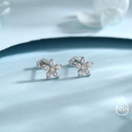 Sparkly Forget-me-not Flower Tiny Stud Earrings in Sterling Silver with CZ Crystals, Extra Tiny, Nature Inspired Design, Delicate and Pretty