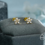 Sparkly Forget-me-not Flower Tiny Stud Earrings in Sterling Silver with CZ Crystals, Extra Tiny, Nature Inspired Design, Delicate and Pretty
