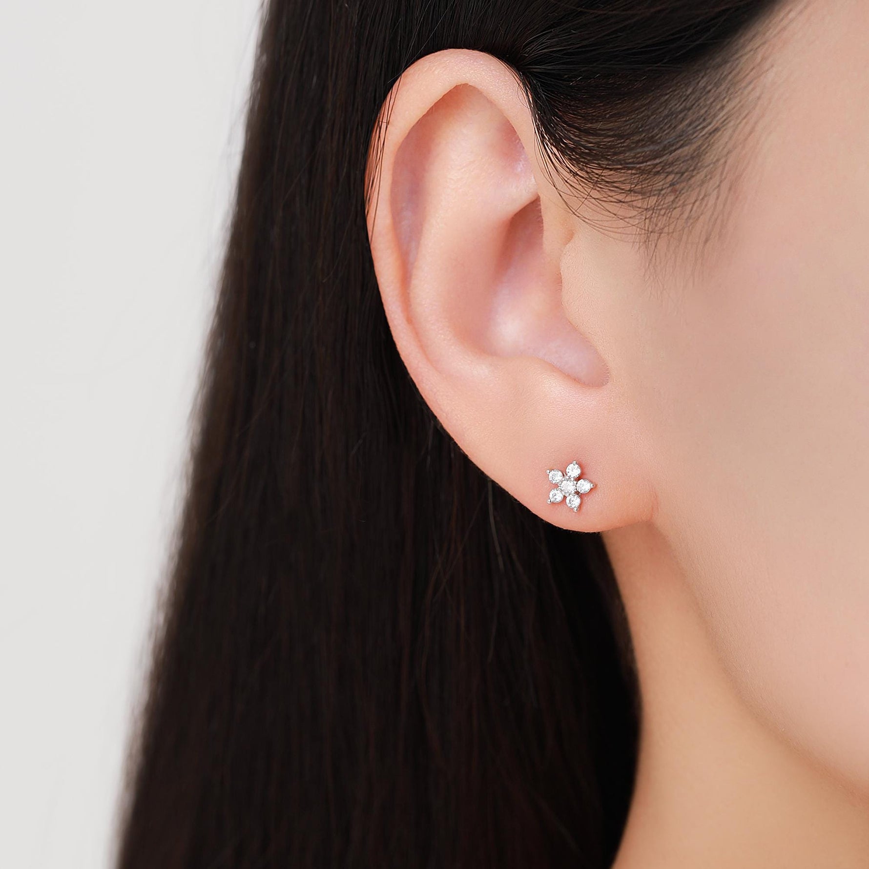 Sparkly Forget-me-not Flower Tiny Stud Earrings in Sterling Silver with CZ Crystals, Extra Tiny, Nature Inspired Design, Delicate and Pretty