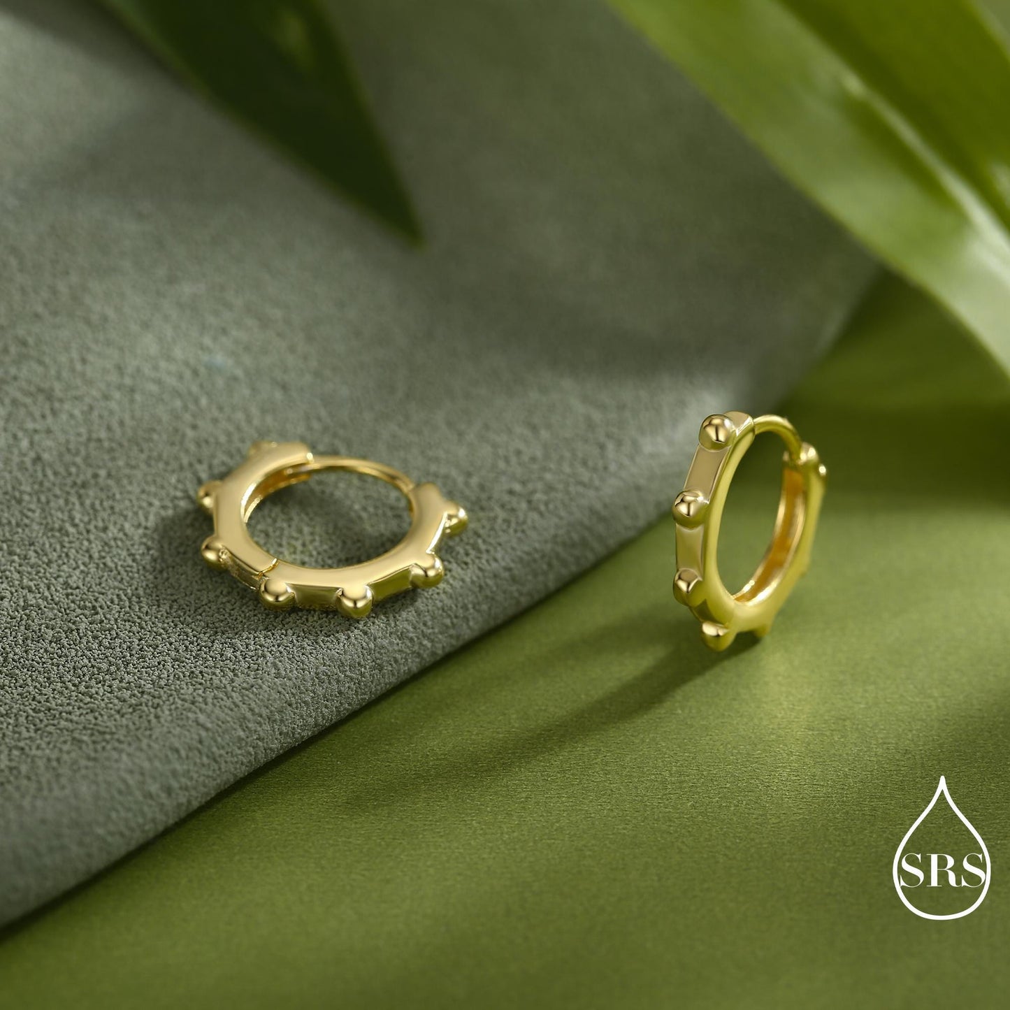 Dotted Huggie Hoop in Sterling Silver, 8mm Huggie Hoops, Geometric Beaded Hoop Earrings, Gold or Silver