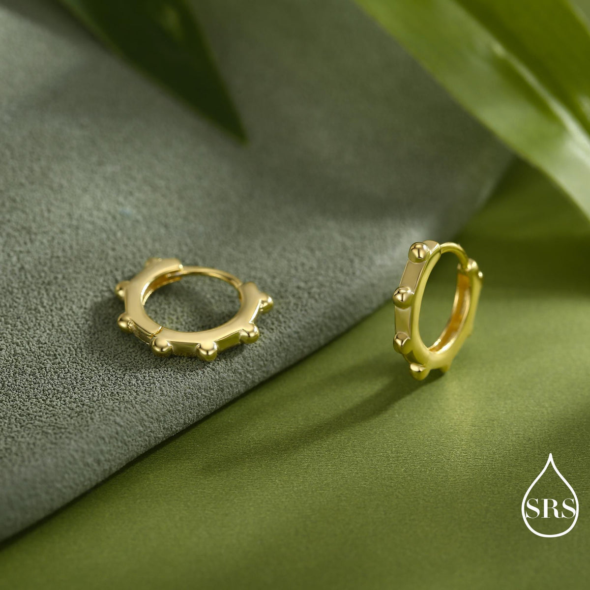 Dotted Huggie Hoop in Sterling Silver, 8mm Huggie Hoops, Geometric Beaded Hoop Earrings, Gold or Silver