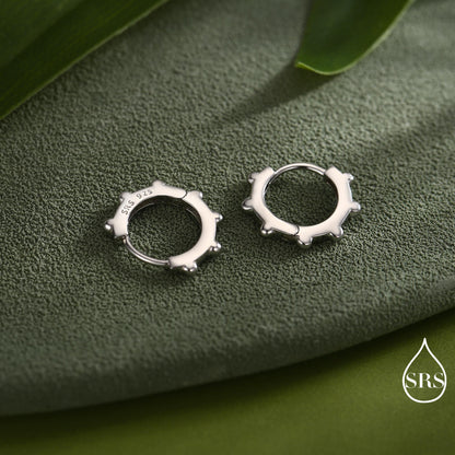 Dotted Huggie Hoop in Sterling Silver, 8mm Huggie Hoops, Geometric Beaded Hoop Earrings, Gold or Silver