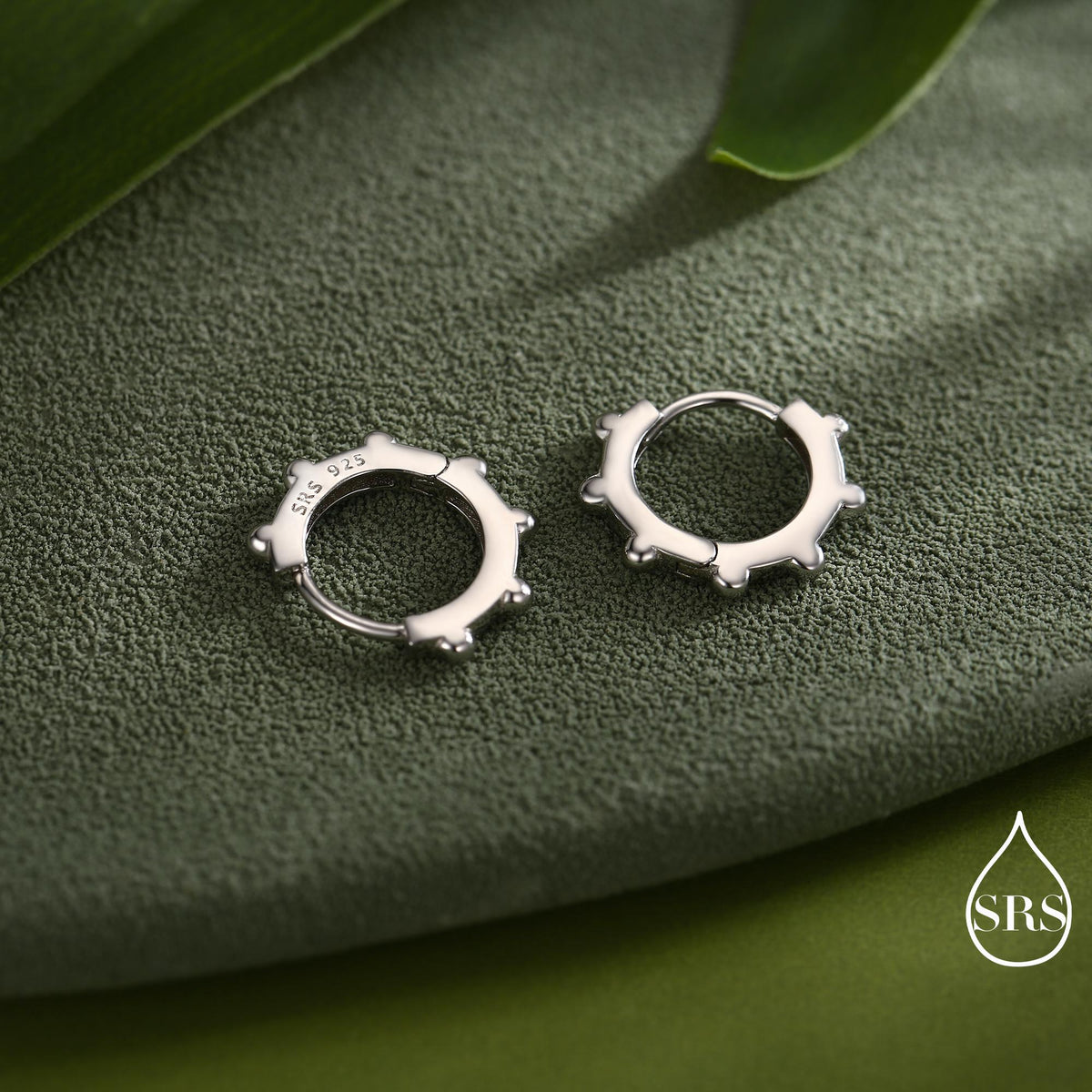 Dotted Huggie Hoop in Sterling Silver, 8mm Huggie Hoops, Geometric Beaded Hoop Earrings, Gold or Silver