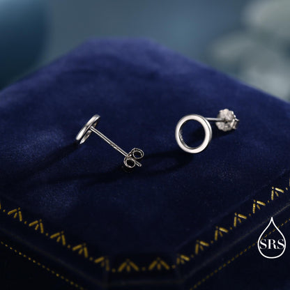 Sterling Silver Open Circle Stud Earrings, Silver and Gold, Delicate and Dainty Geometric Jewellery, Minimalist Design