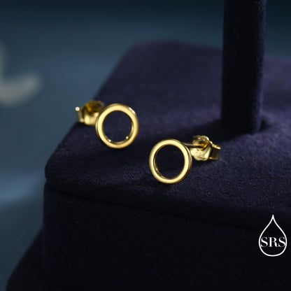 Sterling Silver Open Circle Stud Earrings, Silver and Gold, Delicate and Dainty Geometric Jewellery, Minimalist Design