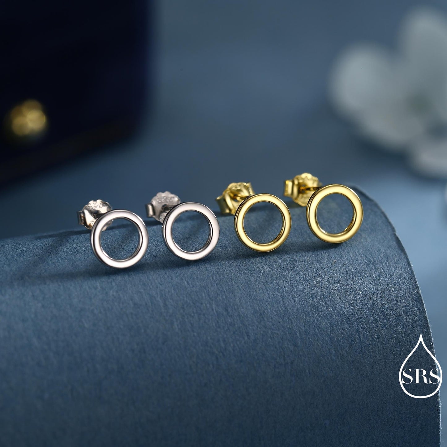Sterling Silver Open Circle Stud Earrings, Silver and Gold, Delicate and Dainty Geometric Jewellery, Minimalist Design