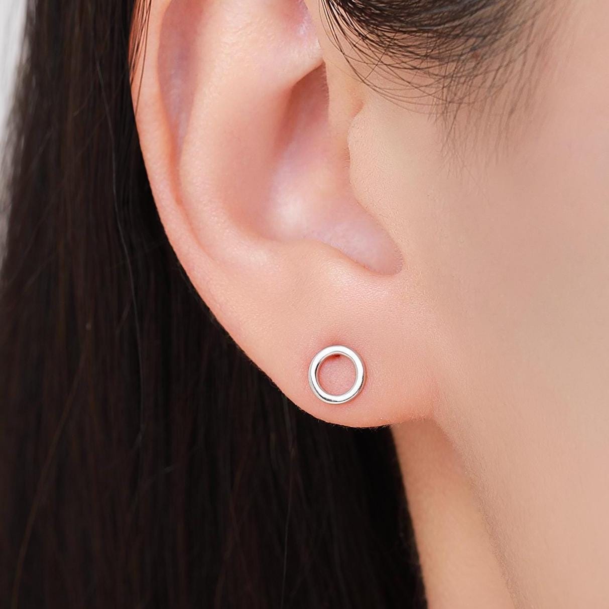 Sterling Silver Open Circle Stud Earrings, Silver and Gold, Delicate and Dainty Geometric Jewellery, Minimalist Design