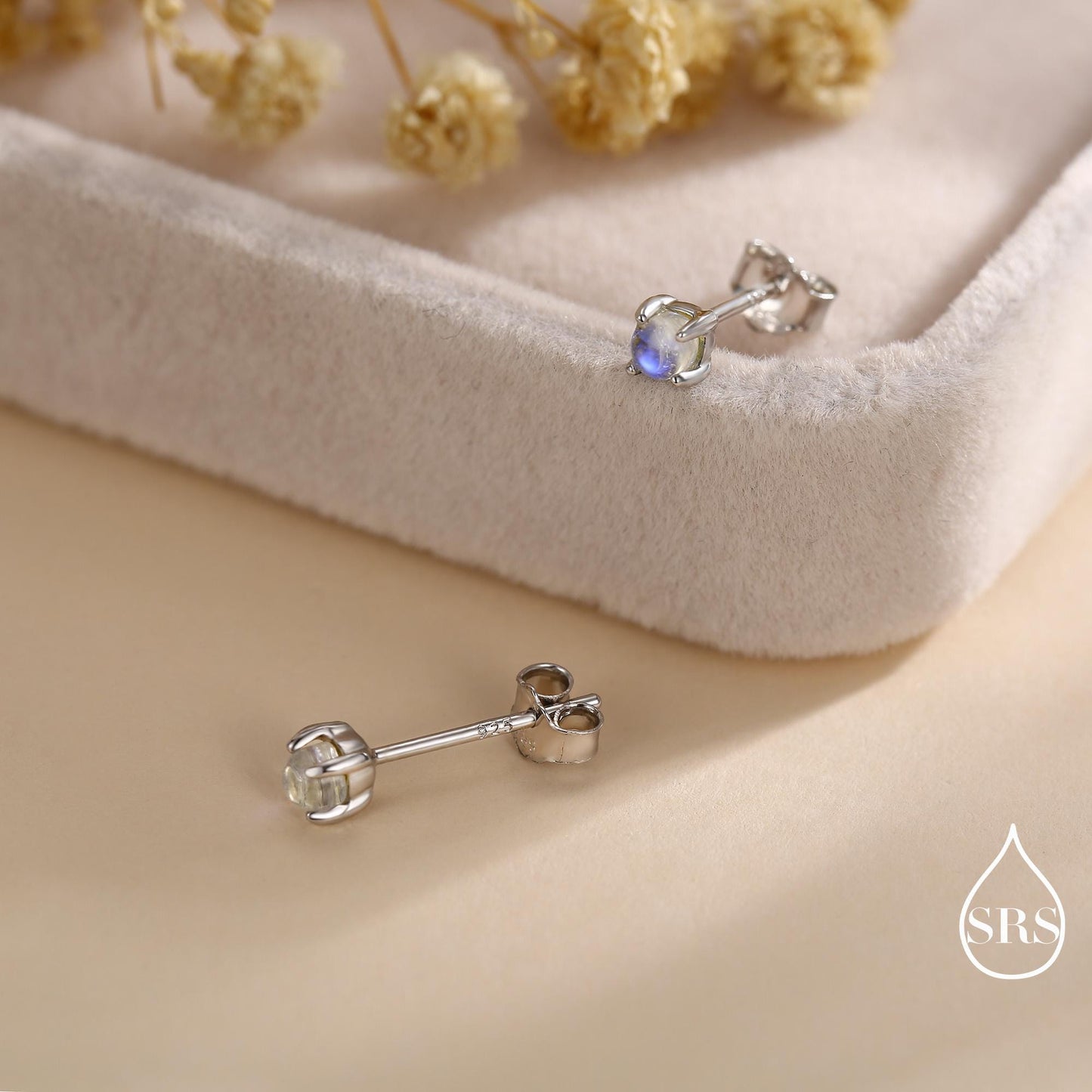 Sterling Silver Mermaid Crystal Tiny Stud Earrings - Extra Tiny , Mermaid Tears, Simulated Moonstone Glass Crystal Earrings