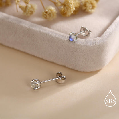 Sterling Silver Mermaid Crystal Tiny Stud Earrings - Extra Tiny , Mermaid Tears, Simulated Moonstone Glass Crystal Earrings