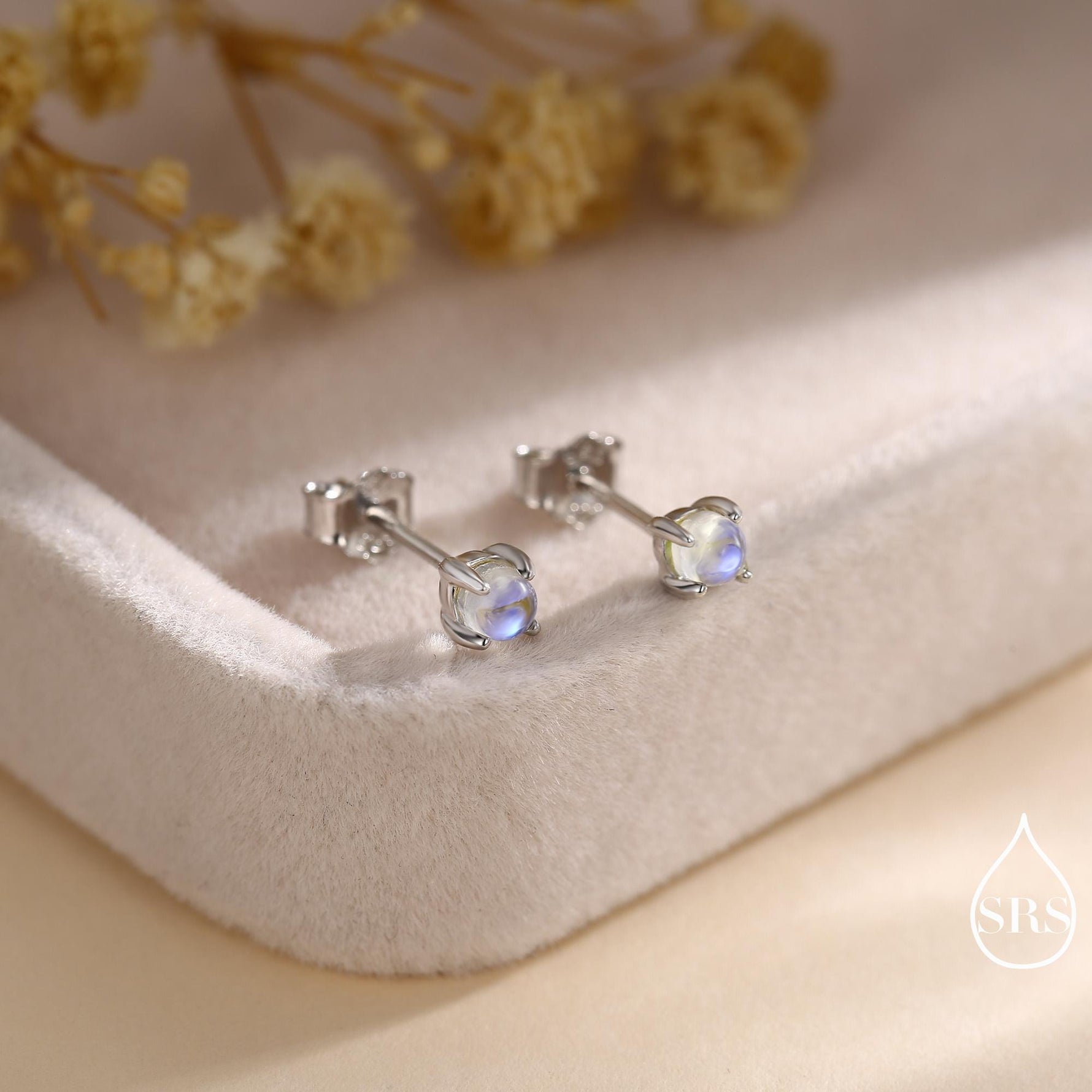 Sterling Silver Mermaid Crystal Tiny Stud Earrings - Extra Tiny , Mermaid Tears, Simulated Moonstone Glass Crystal Earrings