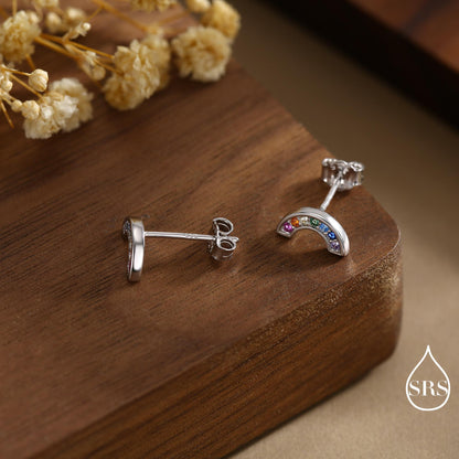 Sterling Silver CZ Crystal Rainbow Stud Earrings, Gold and Silver, Cute and Quirky Jewellery