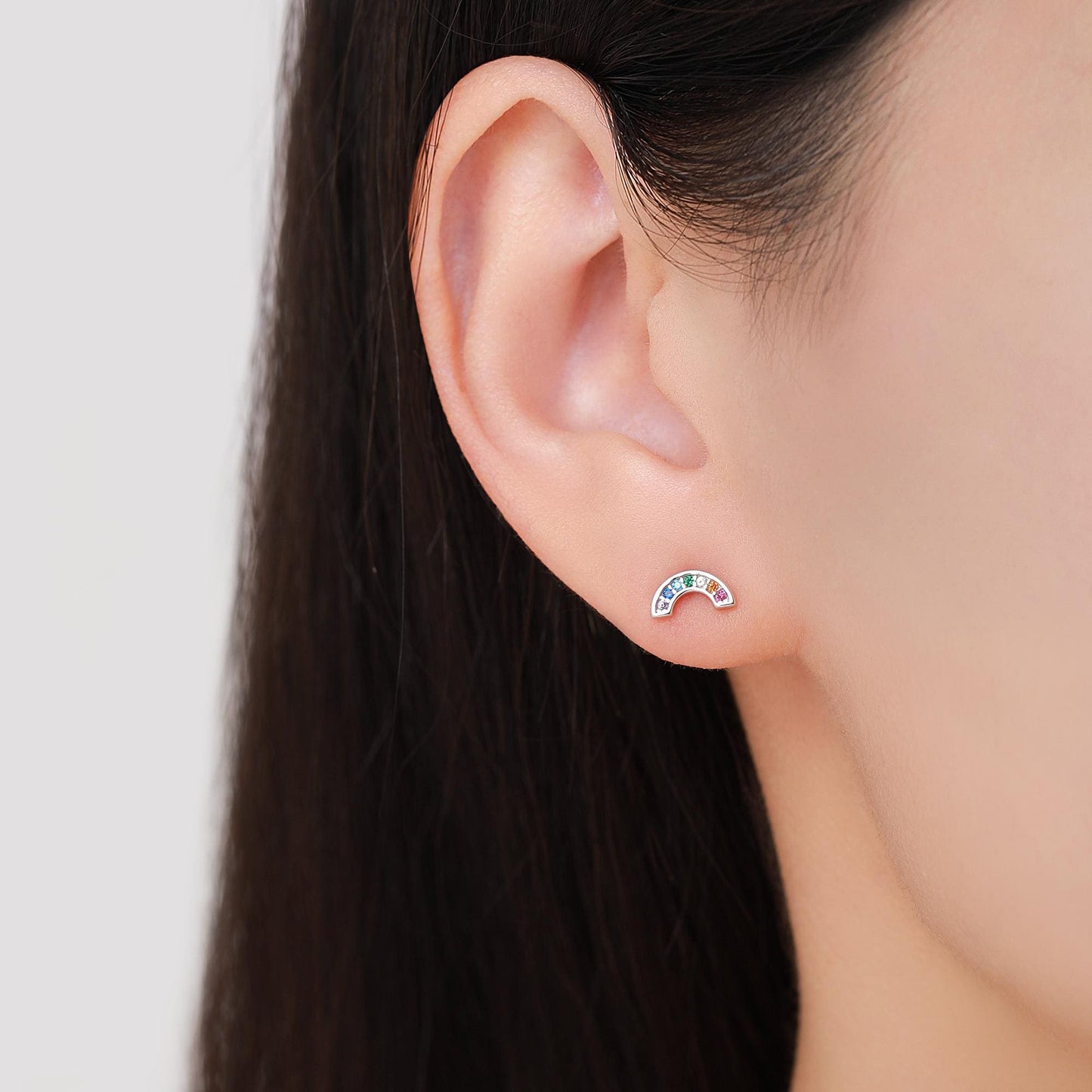 Sterling Silver CZ Crystal Rainbow Stud Earrings, Gold and Silver, Cute and Quirky Jewellery