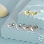 Whale Tail 18G Screw Back Earrings in Sterling Silver, Animal Earrings