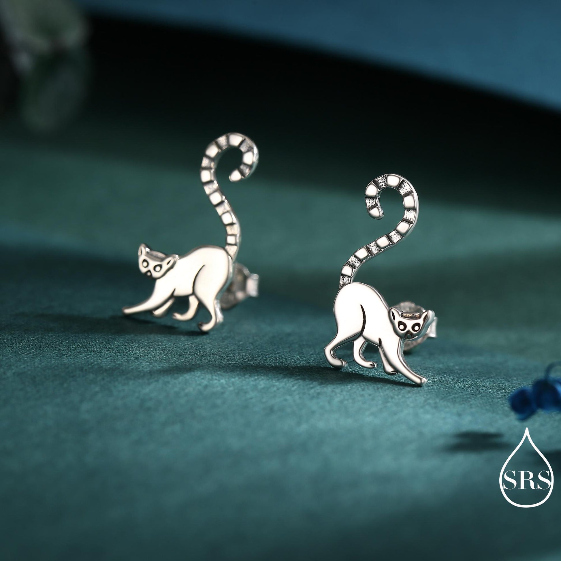 Sterling Silver Lemur Earrings | Minimalist Animal Studs | Jungle Cat Earrings | Silver Rain Silver Jewellery