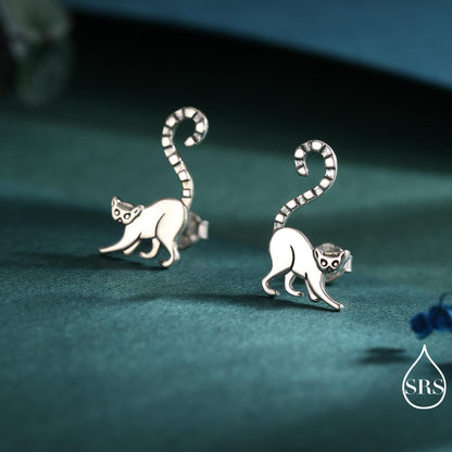 Sterling Silver Lemur Earrings | Minimalist Animal Studs | Jungle Cat Earrings | Silver Rain Silver Jewellery