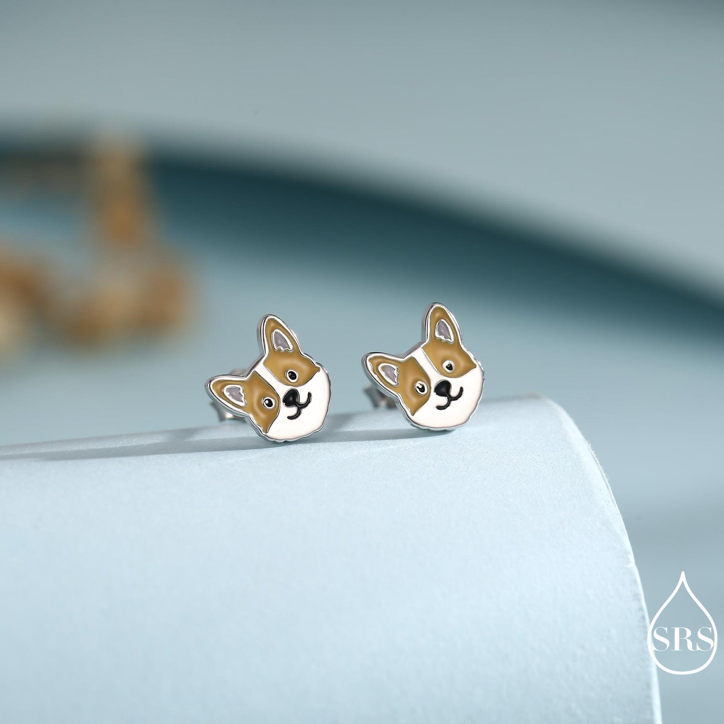 Sterling Silver Corgi Earrings | Cute Dog Studs | Silver or Gold Finish |Enamel Puppy Earrings in Sterling Silver